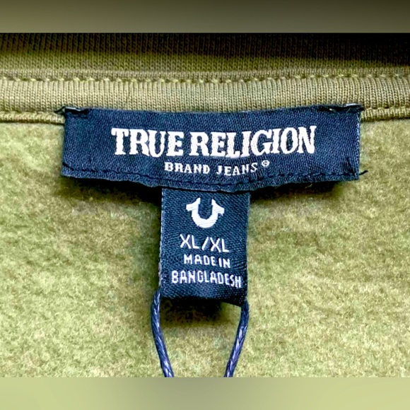 Men’s True Religion Green Relaxed Mock Quarter Zip Fleece Pullover- NWT - Picture 10 of 11